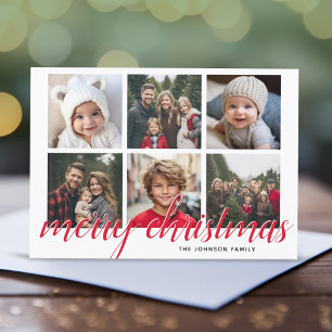 Cartes Pour Fêtes Annuelles 6 Collage Photo Joyeux Noël Écriture Étoiles Rouge