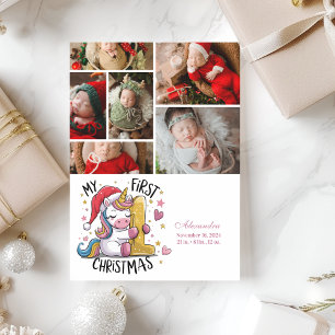 Cartes Pour Fêtes Annuelles 6 Photo 1st Baby Christmas Pink Gold Unicorn