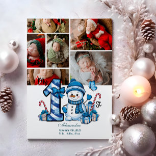 Cartes Pour Fêtes Annuelles 6 Photo Blue Snowman Premier Noël