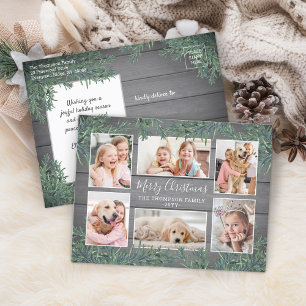 Cartes Pour Fêtes Annuelles 6 Photo Collage de Noël Verdure et Gris Bois