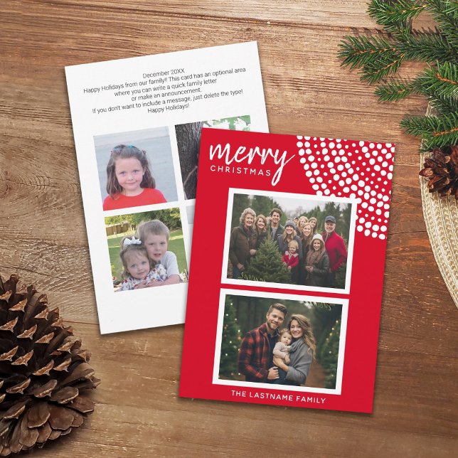 Cartes Pour Fêtes Annuelles 6 photo - Écriture de Noël et points (6 Photo Design - boho dot pattern with 2 photos on the front and 4 on the back)