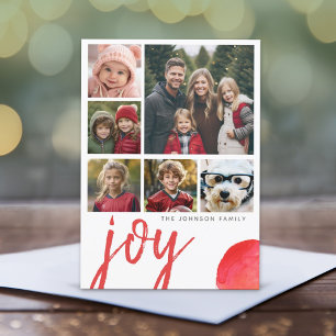Cartes Pour Fêtes Annuelles 6 Photo Joie Joyeux Noël Minimaliste Aquarelle rou