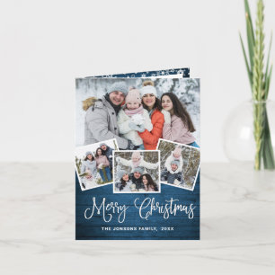 Cartes Pour Fêtes Annuelles 6 PHOTO Noël Rustique Bleu Bois Salutation