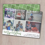 Cartes Pour Fêtes Annuelles 6 Photo - Script Joyeux Noël - Carreaux verts<br><div class="desc">DESIGN AVANT : Un collage de 6 photos dans une grille simple pour mettre en évidence de nombreuses photos de l'année passée. La grille photo comprend 4 photos carrés et 2 photos horizontales. Un look moderne pour un carte photo de vacances aux accents vert avocat et "joyeux noël" dans une...</div>