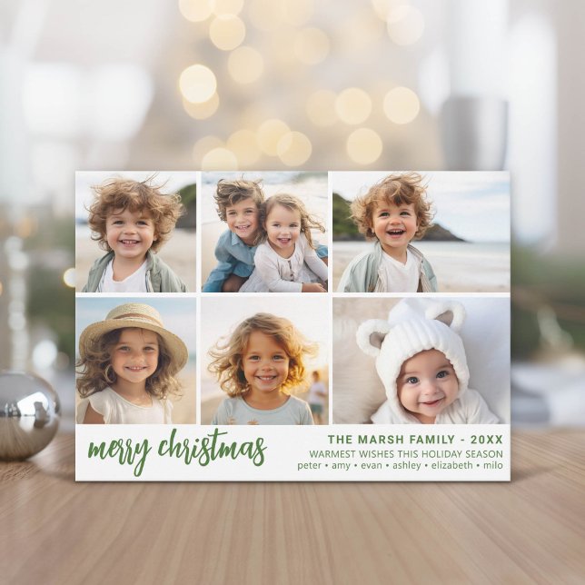 Cartes Pour Fêtes Annuelles 6 Photo - Script Joyeux Noël - Vert (Modern, minimal Holiday Greeting Card)
