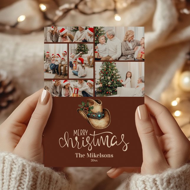 Cartes Pour Fêtes Annuelles 6 Photo Western Cowboy Casquette Noël (Créateur téléchargé)