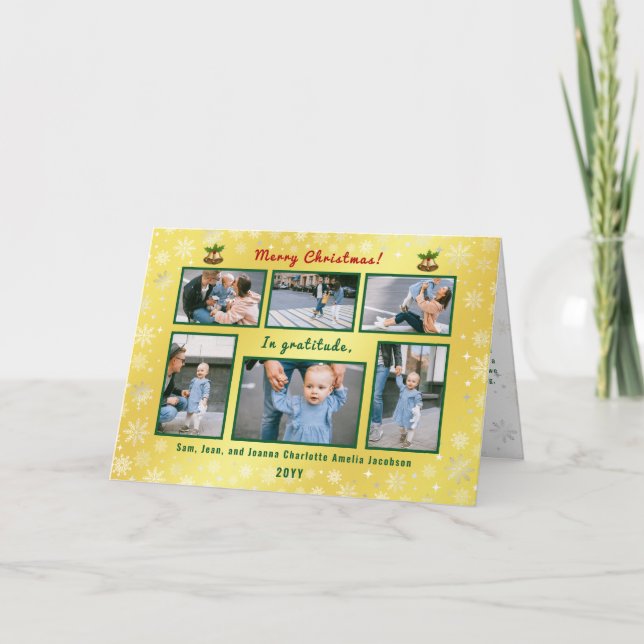 Cartes Pour Fêtes Annuelles 6 Photos Collage Cute Elégant Golden Personnalisé (Devant)