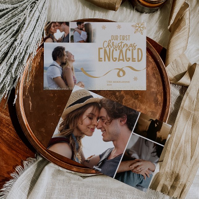 Cartes Pour Fêtes Annuelles 6 photos Gold Parties scintillant First Christmas  (Créateur téléchargé)