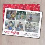 Cartes Pour Fêtes Annuelles 6 Script photo Joyeux Noël - Carreaux à la frontiè<br><div class="desc">DESIGN AVANT : Un collage de 6 photos dans une grille simple pour mettre en évidence de nombreuses photos de l'année passée. La grille photo comprend 4 photos carrés et 2 photos horizontales. Un look moderne pour un carte photo de vacances aux accents rouges et "joyeux noël" dans une grande...</div>