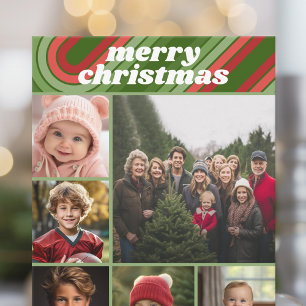 Cartes Pour Fêtes Annuelles 6 Stripes Retro Photo - Red Green Funky