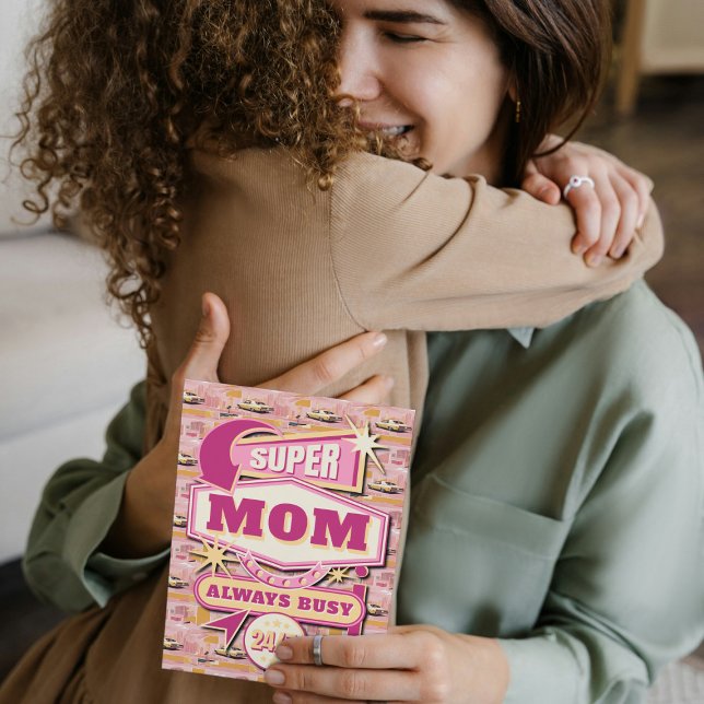 Cartes Pour Fêtes Annuelles 70's Retro Vegas Style Super Maman toujours occupé (Créateur téléchargé)