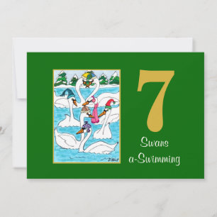 Cartes Pour Fêtes Annuelles 7 Cygnes une nage mignonne Animaux personnalisés N