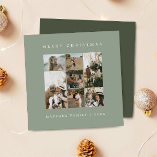 Cartes Pour Fêtes Annuelles 7-Photo Collage Élégant Moderne Noël Vert