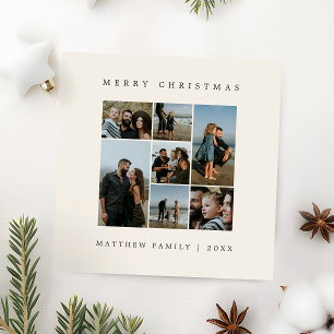 Cartes Pour Fêtes Annuelles 7-Photo Collage Neutre Beige Noël Minimaliste