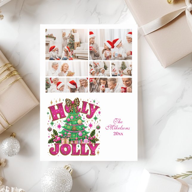 Cartes Pour Fêtes Annuelles 7 Photo Glitter Leopard Bow Holly Jolly (Créateur téléchargé)