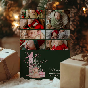 Cartes Pour Fêtes Annuelles 7 Photo Pink Green Baby First Christmas
