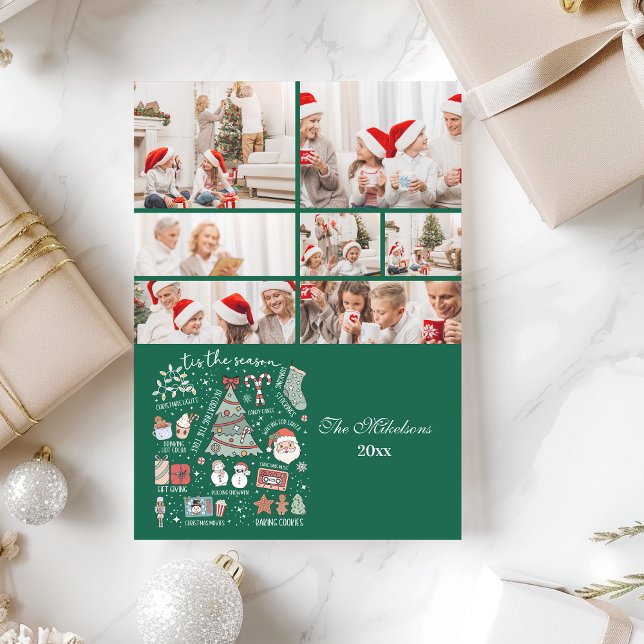 Cartes Pour Fêtes Annuelles 7 Photo Tis The Season Retro Green Christmas (Créateur téléchargé)