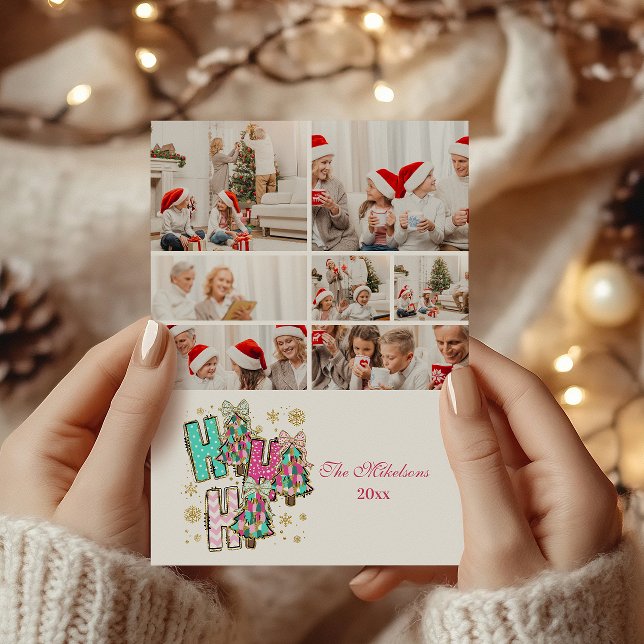 Cartes Pour Fêtes Annuelles 7 Photo Whimsical Ho Ho Ho Christmas Family  (Créateur téléchargé)