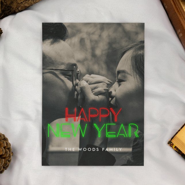 Cartes Pour Fêtes Annuelles 80s rétro néon lumières Bonne année photo (Créateur téléchargé)