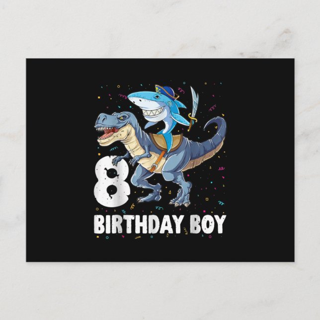 Cartes Pour Fêtes Annuelles 8 ans, 8e anniversaire Garçon requin Dinosaure Pri (Devant)