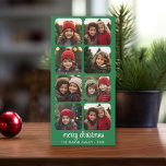 Cartes Pour Fêtes Annuelles 8 Collage de photos - Téléchargement minimal de Jo<br><div class="desc">Un accueil de vacances simple et minimaliste avec 8 photos carrés et calligraphie moderne. Faites glisser vos photos en carré avant de les télécharger. Vintage vert Motif plaid sur le dos.</div>