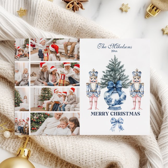 Cartes Pour Fêtes Annuelles 8 Photo Blue Chinoiserie Nutcracker Noël (Créateur téléchargé)