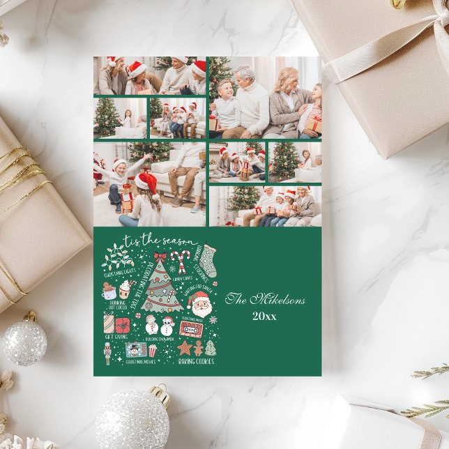 Cartes Pour Fêtes Annuelles 8 Photo Cette Saison Retro Green Noël (Créateur téléchargé)