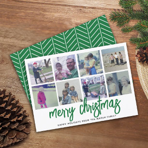 Cartes Pour Fêtes Annuelles 8 Photo Collage - Joyeux Noël Motif Vert