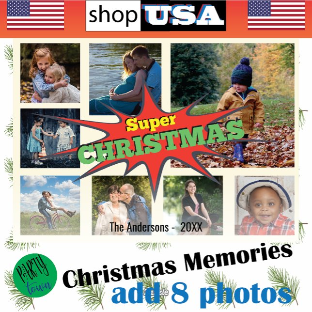 Cartes Pour Fêtes Annuelles 8 Photo Famille ✨ Collage Noël (Créateur téléchargé)
