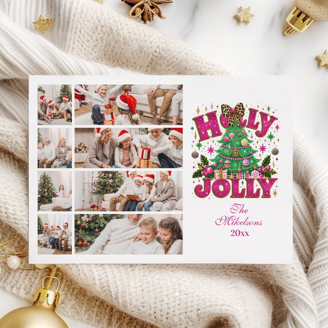 Cartes Pour Fêtes Annuelles 8 Photo Glitter Leopard Bow Holly Jolly (Créateur téléchargé)