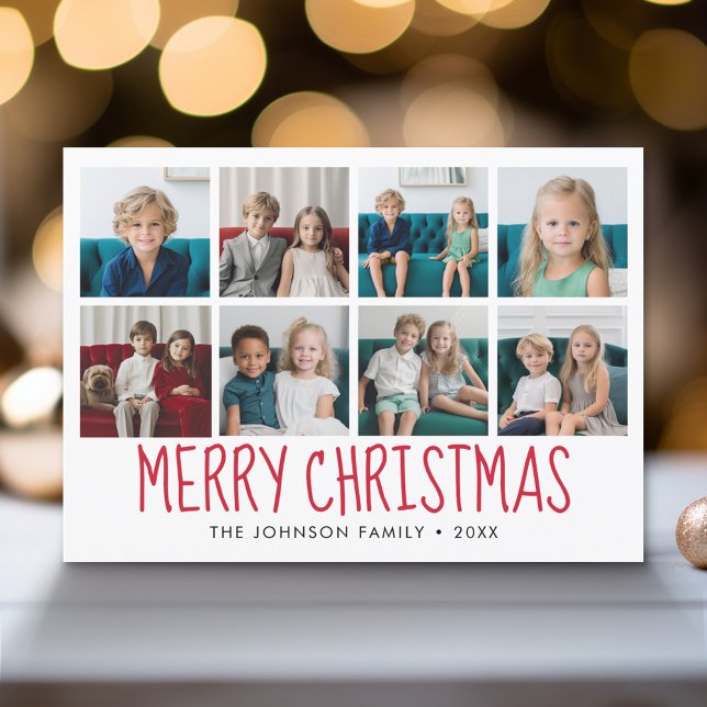 Cartes Pour Fêtes Annuelles 8 Photo Joyeux Noël Motif rouge (Modern Holiday Greeting Card with a Family Photo)