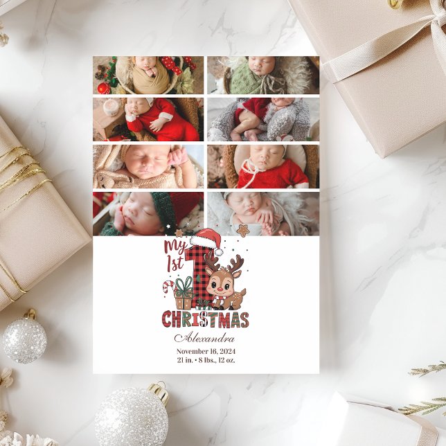 Cartes Pour Fêtes Annuelles 8 Photo Plaid Reindeer First Christmas (Créateur téléchargé)