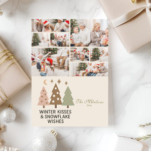 Cartes Pour Fêtes Annuelles 8 Photo Retro Winter Kisses & Snowflake Wiss