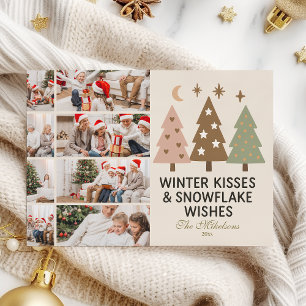 Cartes Pour Fêtes Annuelles 8 Photo Retro Winter Kisses & Snowflake Wiss