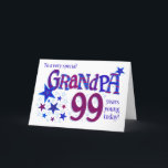 Cartes Pour Fêtes Annuelles 99e anniversaire de grand-père Word Art avec la ca<br><div class="desc">Montrez à votre grand-père ce qu'il veut dire pour vous avec cette carte de 99e anniversaire "étoilée" ! La couverture de l'accueil dit, 'A un grand-père très spécial 99 ans jeune aujourd'hui ! ' et le mot, grand-père et le numéro '99' sont énormes et remplis de motifs coordonnés dans les...</div>