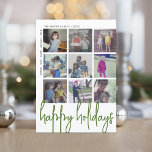 Cartes Pour Fêtes Annuelles 9 Décalage photo - Joyeuses Vacances Grand Script<br><div class="desc">DESIGN AVANT : Un collage de 9 photos dans une grille simple pour mettre en évidence de nombreuses photos de l'année passée. La grille photo est hors du centre avec les noms de famille entourant le collage comme une frontière. Un look moderne pour un carte photo de vacances aux accents...</div>