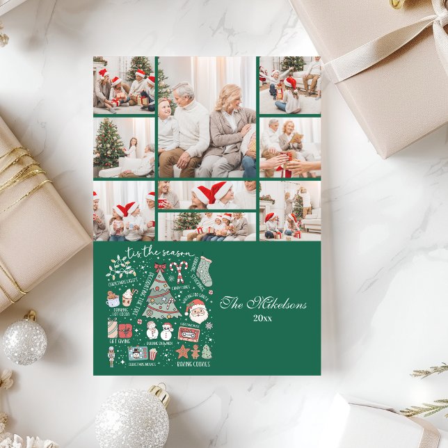 Cartes Pour Fêtes Annuelles 9 Photo Cette Saison Retro Green Noël (Créateur téléchargé)