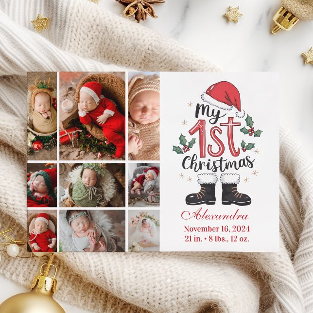Cartes Pour Fêtes Annuelles 9 Photo Cute Père Noël Baby 1er Noël (Créateur téléchargé)