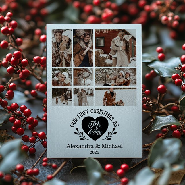 Cartes Pour Fêtes Annuelles 9 Photo Heart First Christmas as Mr & Mrs (Créateur téléchargé)