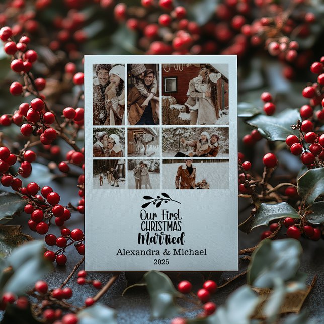 Cartes Pour Fêtes Annuelles 9 Photo Minimialist Our First Christmas Married (Créateur téléchargé)