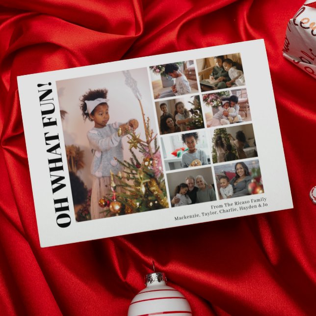 Cartes Pour Fêtes Annuelles 9 Photo Oh Quel Fun Noël (9 Photo Oh What Fun Christmas Holiday Card by Ricaso. Add own photographs, make your own cards.)