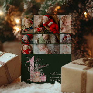 Cartes Pour Fêtes Annuelles 9 Photo Pink Green Baby First Christmas