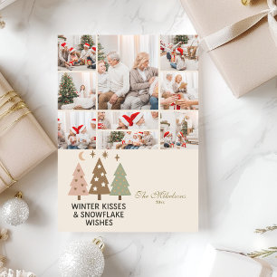 Cartes Pour Fêtes Annuelles 9 Photo Retro Winter Kisses & Snowflake Wiss