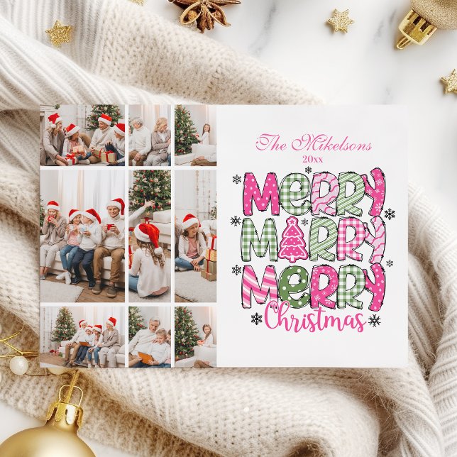 Cartes Pour Fêtes Annuelles 9 Photo Rose Vert Joyeux Noël Fêtes (Créateur téléchargé)