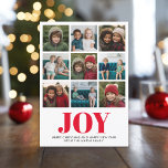 Cartes Pour Fêtes Annuelles 9 Photo Rouge Abstraite Joie moderne Noël<br><div class="desc">Utilisez neuf photos carrés et faites un accueil unique et branché Joyeux Noël avec un motif de buffle plaid lumineux et joyeux sur le dos. Si vous avez besoin de déplacer quelque chose,  cliquez sur le bouton personnaliser pour apporter des modifications.</div>