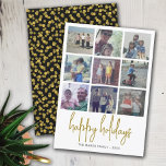 Cartes Pour Fêtes Annuelles 9 points noirs et or photo - Noël heureux<br><div class="desc">Utilisez neuf photos de carré et faites un cadeau de Noël Joyeux unique et branché avec un motif de pois en confetti d'or sur le dos. Ce design simple est mémorable et comprend un endroit pour ajouter de nombreuses photos de toute l'année. Si vous avez besoin de déplacer quelque chose,...</div>
