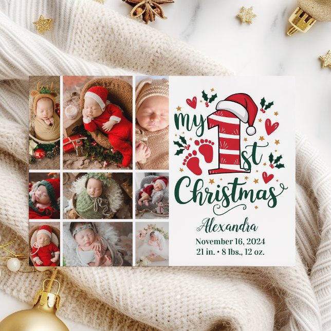 Cartes Pour Fêtes Annuelles 9 Sucre de canne photo Bébé 1er Noël (Créateur téléchargé)