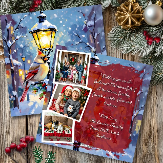 Cartes Pour Fêtes Annuelles A Cardinal Christmas 3 Photo Template Personalized (Créateur téléchargé)