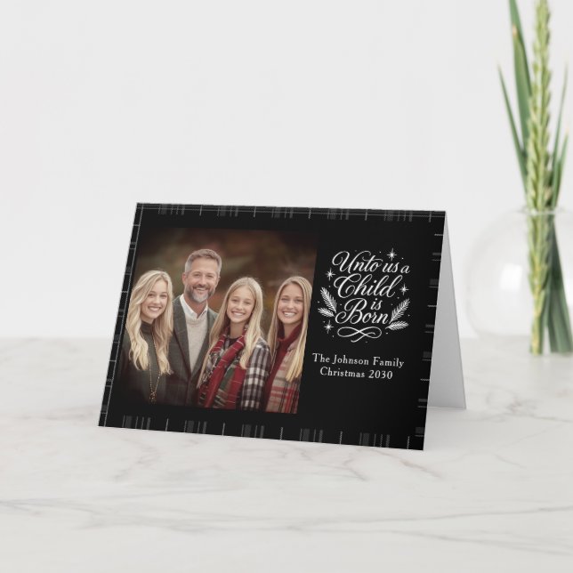 Cartes Pour Fêtes Annuelles A Child Is Born Plaid Photo Christmas Card (Devant)