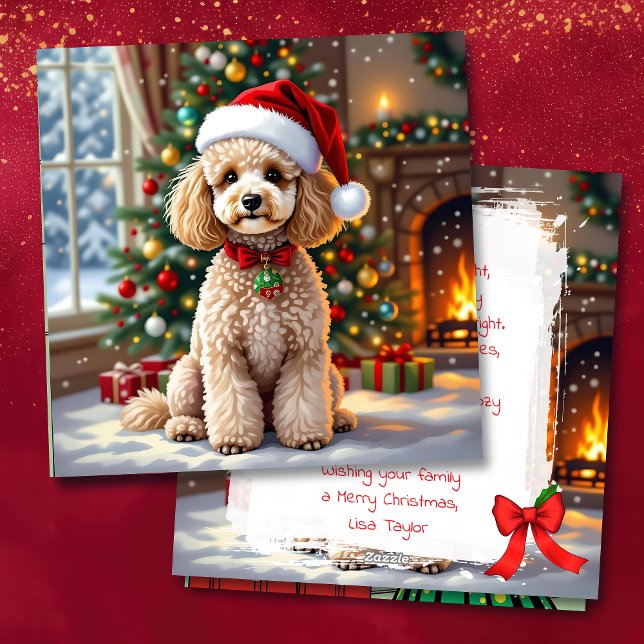 Cartes Pour Fêtes Annuelles A Cute Poodle Christmas Personalized (Créateur téléchargé)
